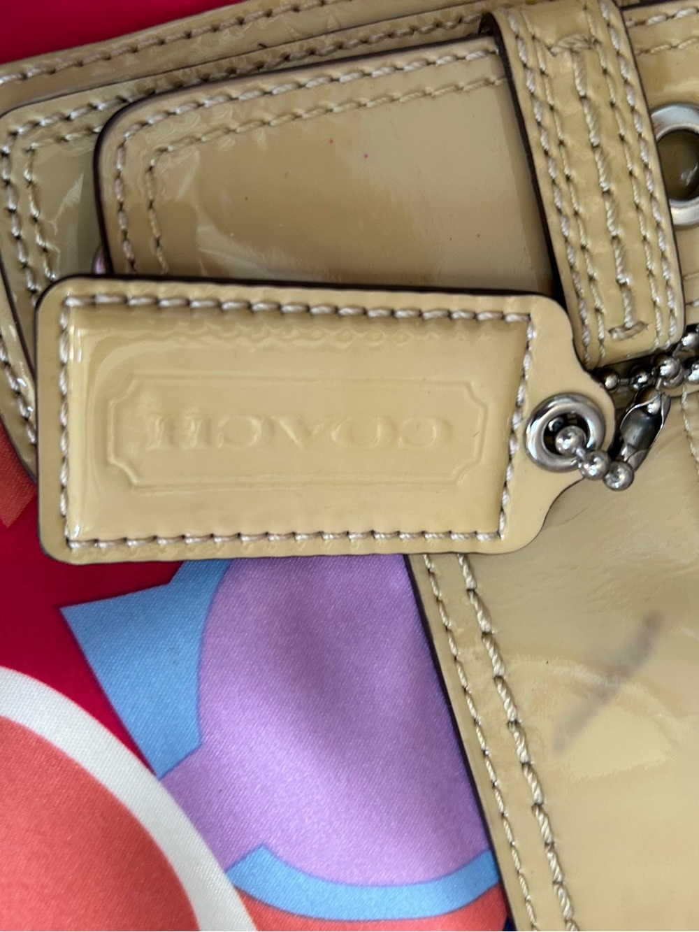 Coach Multicolor Circle Print Shoulder Bag with Beige Patent Trim - Picture 14 of 14